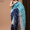 Elegant Handcrafted Chanderi Silk Saree – Indigo Tie-Dye with Golden Border