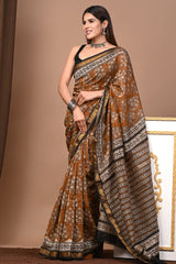 Exclusive Hand Block Printed Maheshwari Silk Saree with Blouse