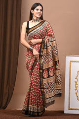 Exclusive Hand Block Printed Maheshwari Silk Saree with Blouse