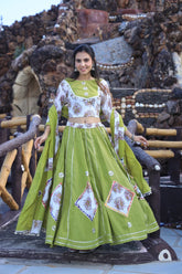 Exclusive Cotton Hand Block Printed Patch Work Designer Lehenga Choli in Light Green Color