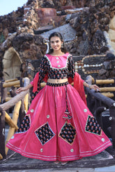 Exclusive Cotton Hand Block Printed Patch Work Designer Lehenga Choli in Light Pink Color