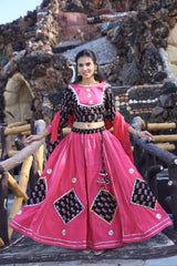 Exclusive Cotton Hand Block Printed Patch Work Designer Lehenga Choli in Light Pink Color