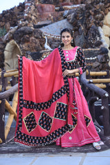 Exclusive Cotton Hand Block Printed Patch Work Designer Lehenga Choli in Light Pink Color