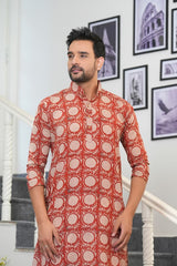 Premium Pure Cotton Men's Hand Block Printed Men's Kurta