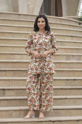 Pure Cotton Bagru Print Kurti Plazo Co-Ord Set
