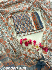 Luxury Chanderi Silk Suit Hand Block Print Suit Dress Material