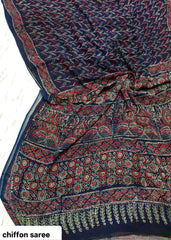 Double Diamond Chiffon Saree β Designer Hand Block Print Premium Saree