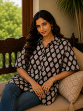 Women's Hand Block Print Shirt Top | Relaxed Fit Kaftan