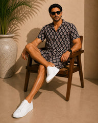 Men's Hand Block Print Cotton Shirt & Shorts Co-Ord Set