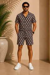 Men's Hand Block Print Cotton Shirt & Shorts Co-Ord Set