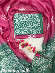 Pure Hand Block Printed Chanderi Silk Suit Dress Material Set
