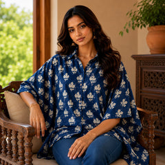 Women's Ethnic Hand Block Printed Shirt Style Kaftan