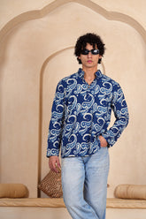 Men's Hand Block Printed Cotton Short Kurta with Wooden Buttons