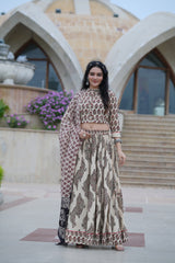 Bagru Hand Block Printed Cotton Lehenga Choli Set with Mulmul Dupatta