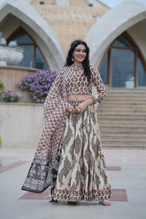 Bagru Hand Block Printed Cotton Lehenga Choli Set with Mulmul Dupatta