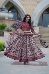 Traditional Bagru Hand Block Printed Lehenga Choli Set with Dupatta