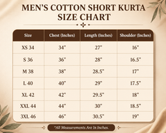 Men's Hand Block Printed Cotton Short Kurta with Wooden Buttons