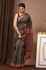 Elegant Handcrafted Chanderi Silk Saree – Indigo Tie-Dye with Golden Border
