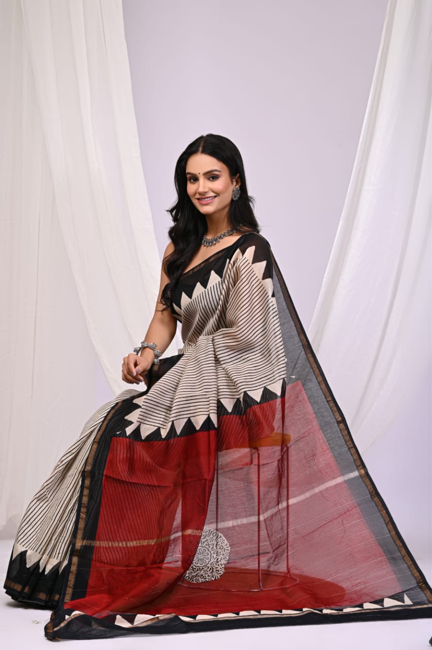 Handcrafted Chanderi Silk Saree – Traditional Design with Fine Detailing