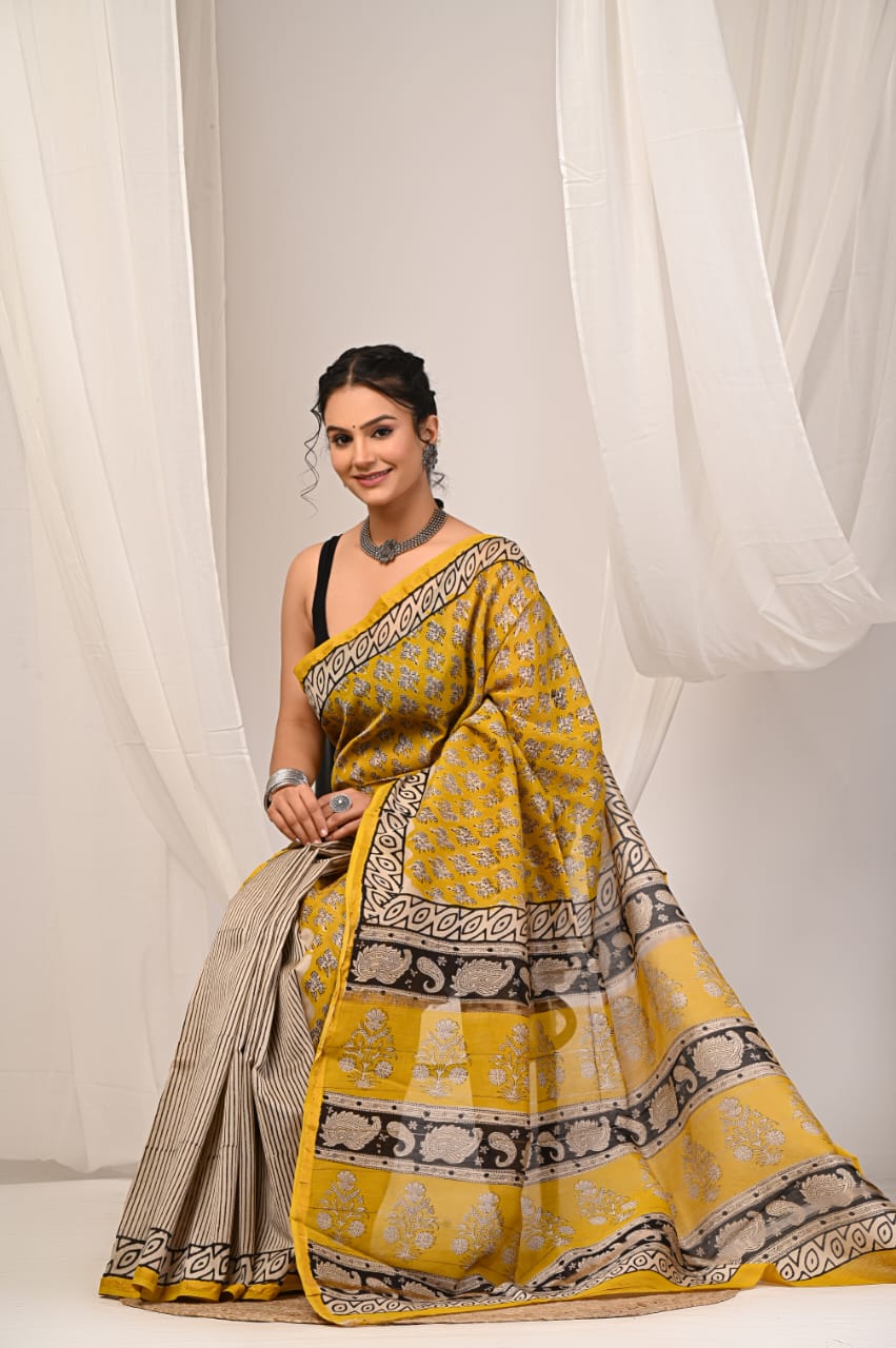 Handcrafted Chanderi Silk Saree – Traditional Design with Fine Detailing
