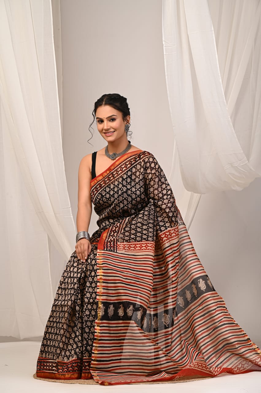 Handcrafted Chanderi Silk Saree – Traditional Design with Fine Detailing