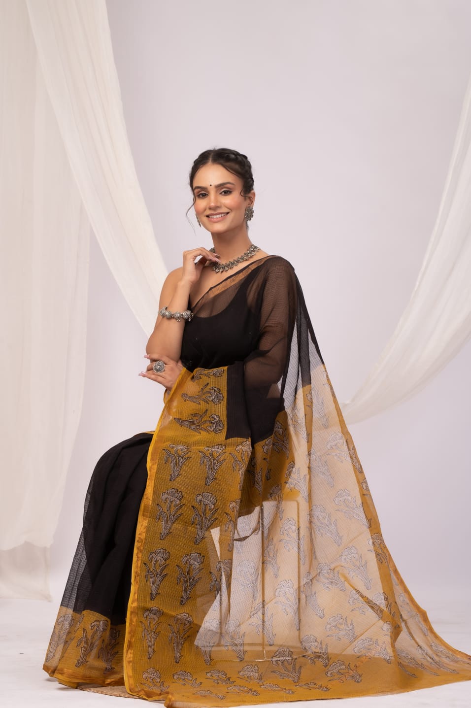Block Printed Cotton Kota Doriya Saree – Exclusive Summer Collection