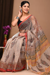 Block Printed Cotton Kota Doriya Saree – Exclusive Summer Collection