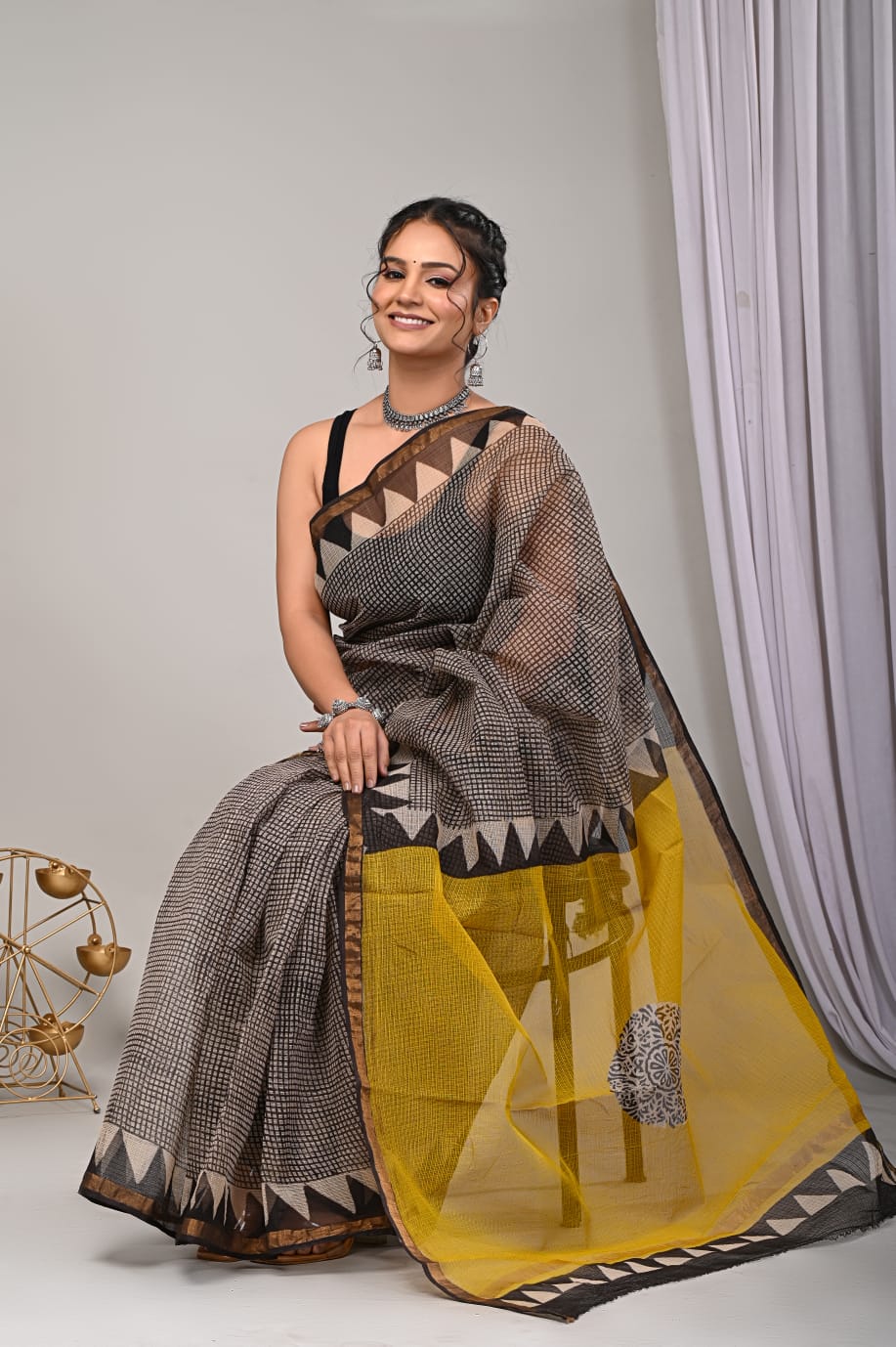 Block Printed Cotton Kota Doriya Saree – Exclusive Summer Collection