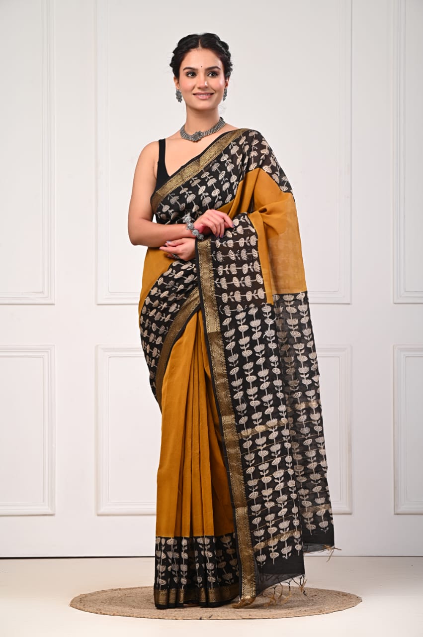 New Arrival – Hand Block Printed Maheshwari Silk Saree with Blouse