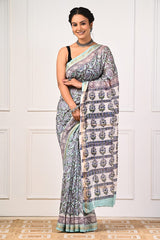 New Arrival – Hand Block Printed Maheshwari Silk Saree with Blouse