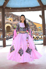 Exclusive Cotton Hand Block Printed Patch Work Designer Lehenga Choli in Peach Color