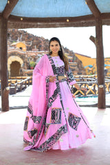 Exclusive Cotton Hand Block Printed Patch Work Designer Lehenga Choli in Peach Color