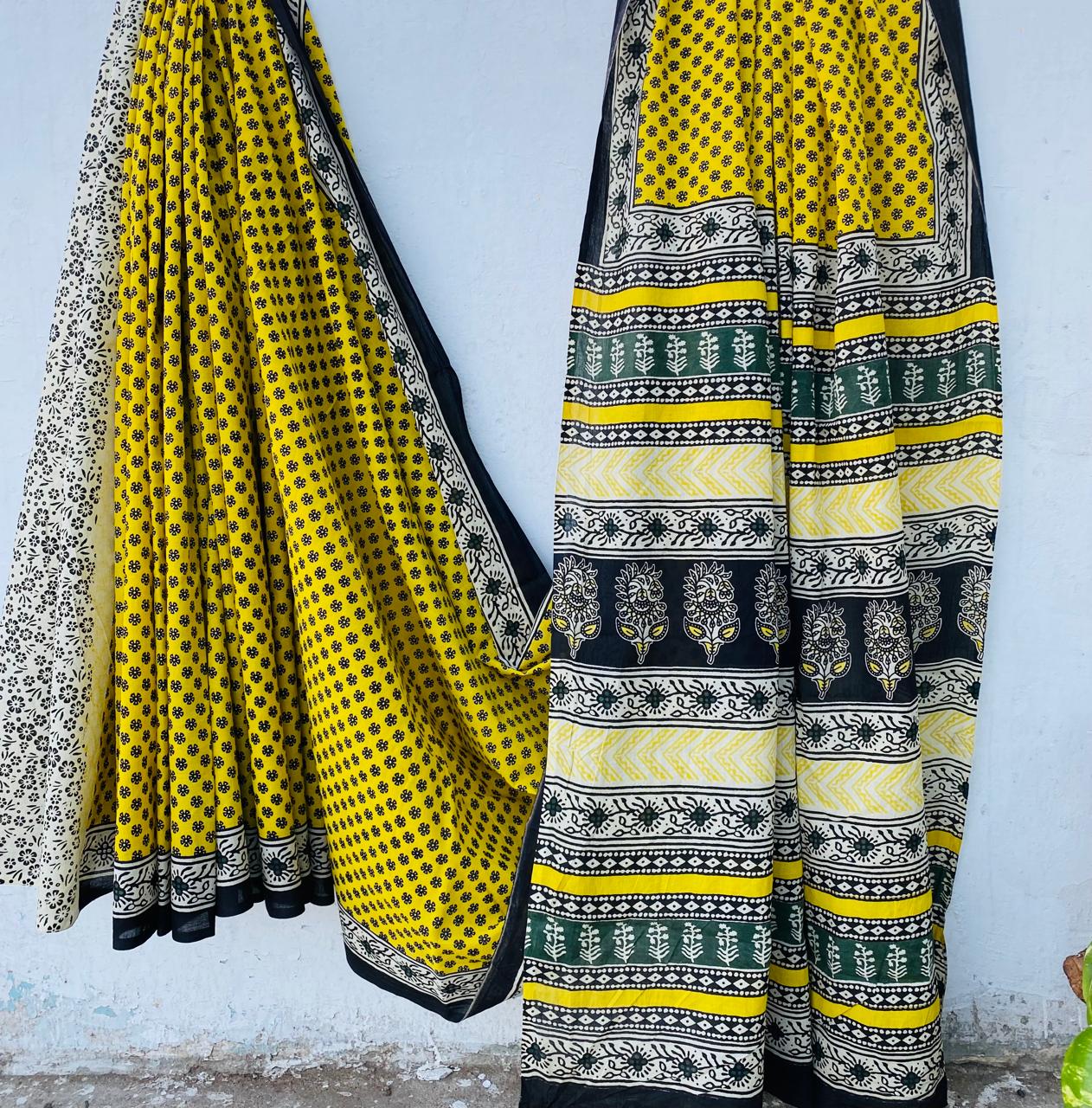 Cotton Bagru Hand Block Printed Saree – Azo Free Dyes