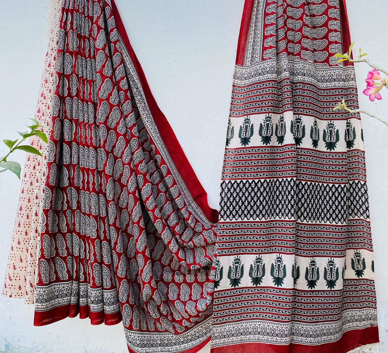 Cotton Bagru Hand Block Printed Saree – Azo Free Dyes