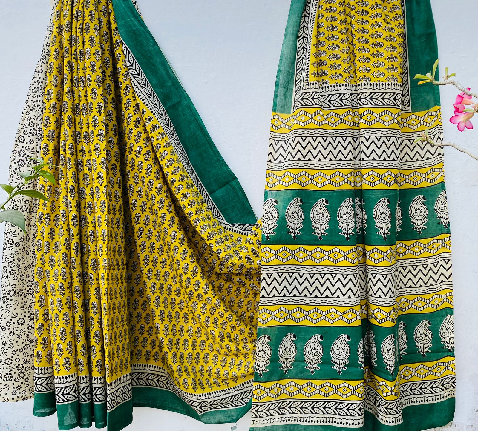 Cotton Bagru Hand Block Printed Saree – Azo Free Dyes
