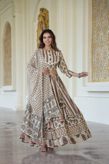 Bagru Hand Block Printed Cotton Designer Blouse & Skirt/Lehanga Set with Mulmul Dupatta