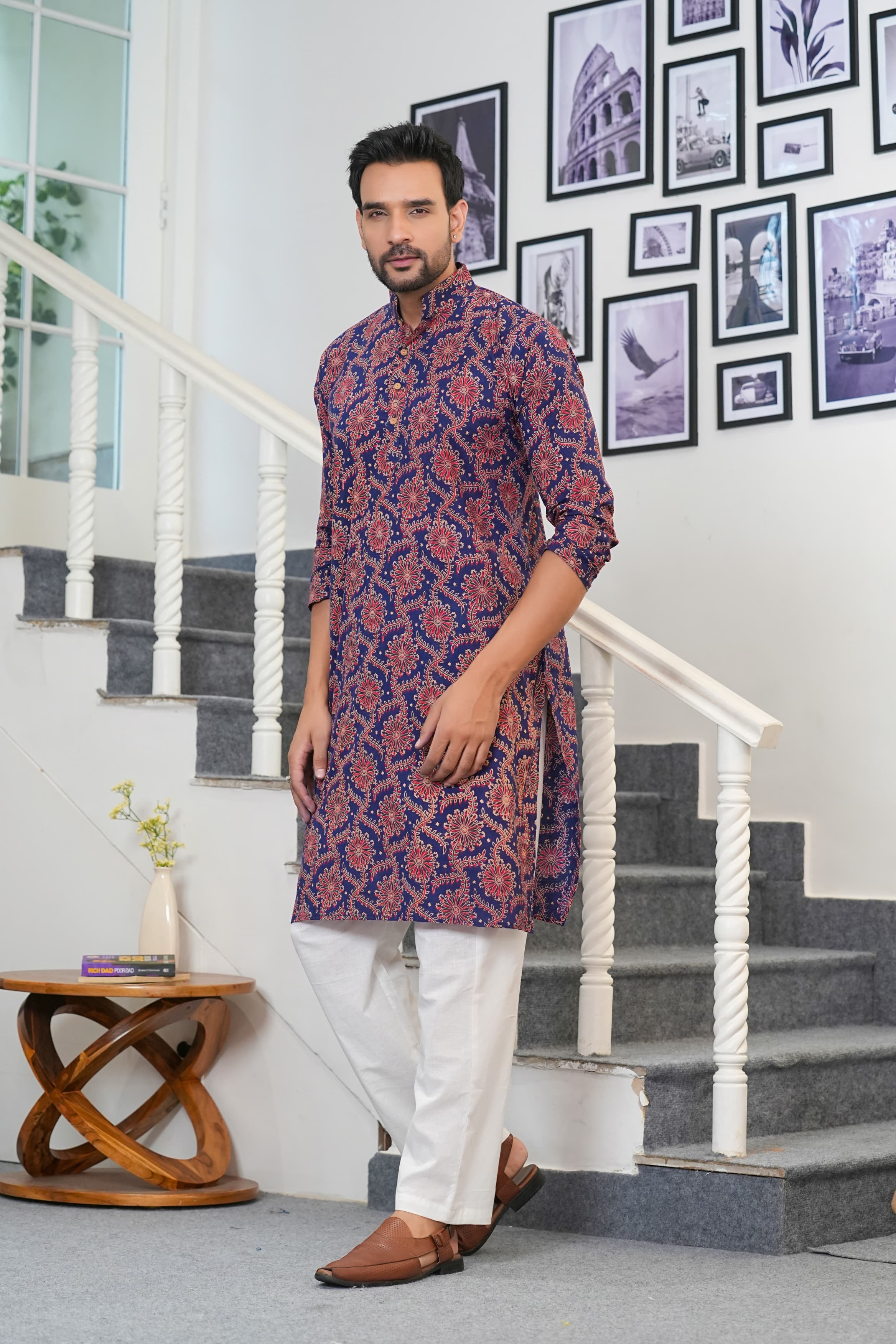 Men's Kurta | Traditional Bagru Hand Block Printed Pure Cotton Long Kurta
