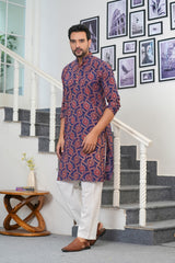 Men's Kurta | Traditional Bagru Hand Block Printed Pure Cotton Long Kurta