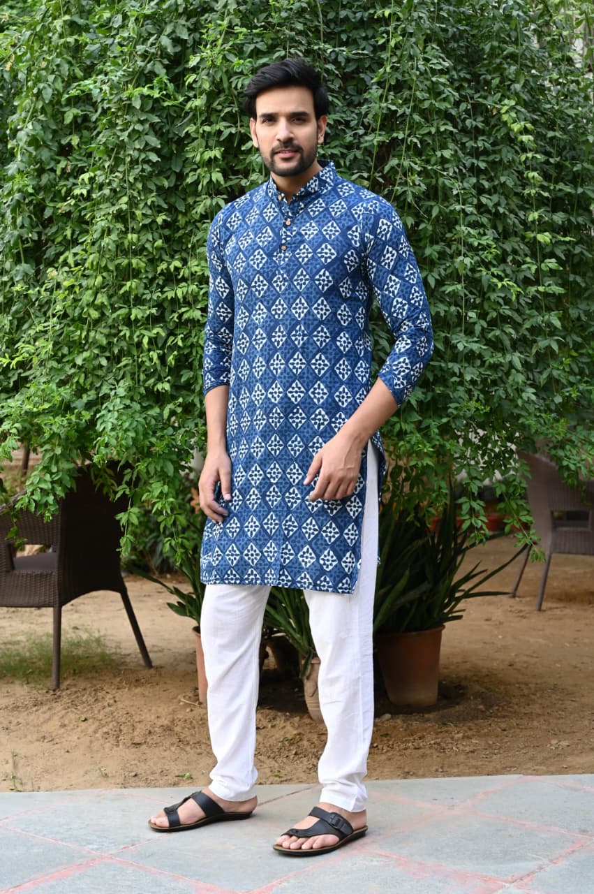 Traditional Bagru Hand Block Printed Men's Long Kurta | Pure Cotton
