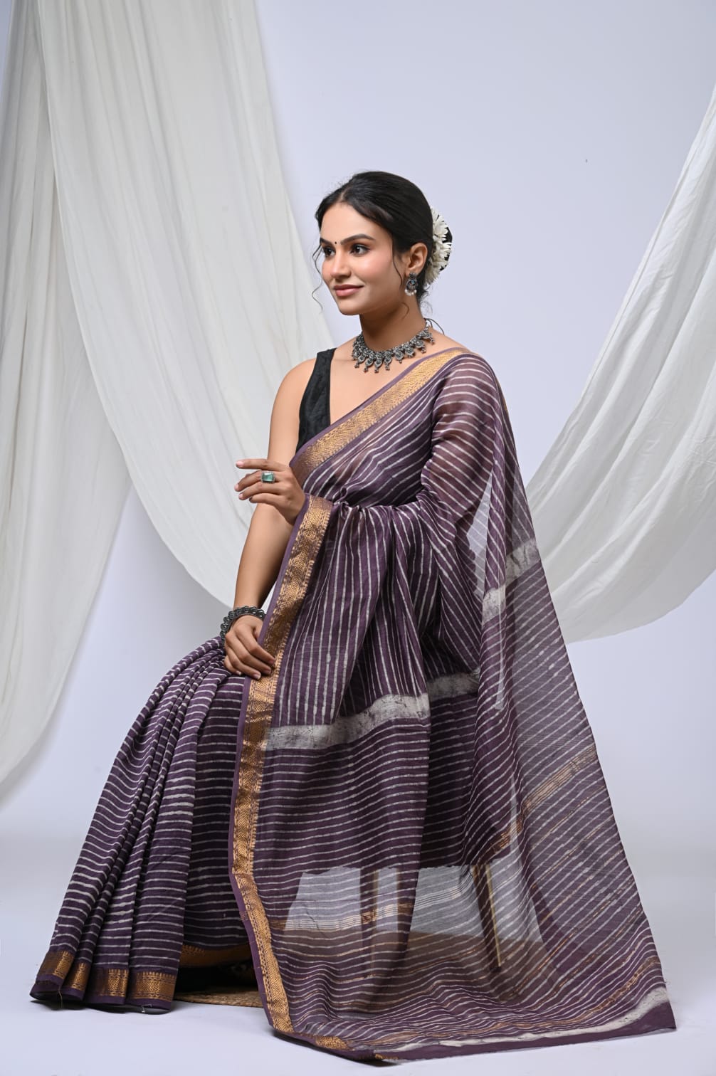 Exclusive Hand Block Maheshwari Silk Saree