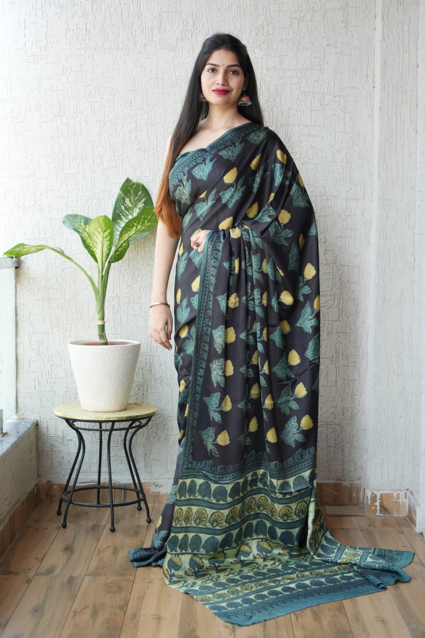 Natural Dye Ajrakh Modal Silk Saree