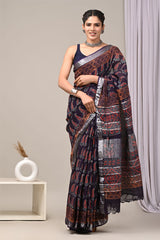 Linen Saree | Classic Indian Hand Block Print