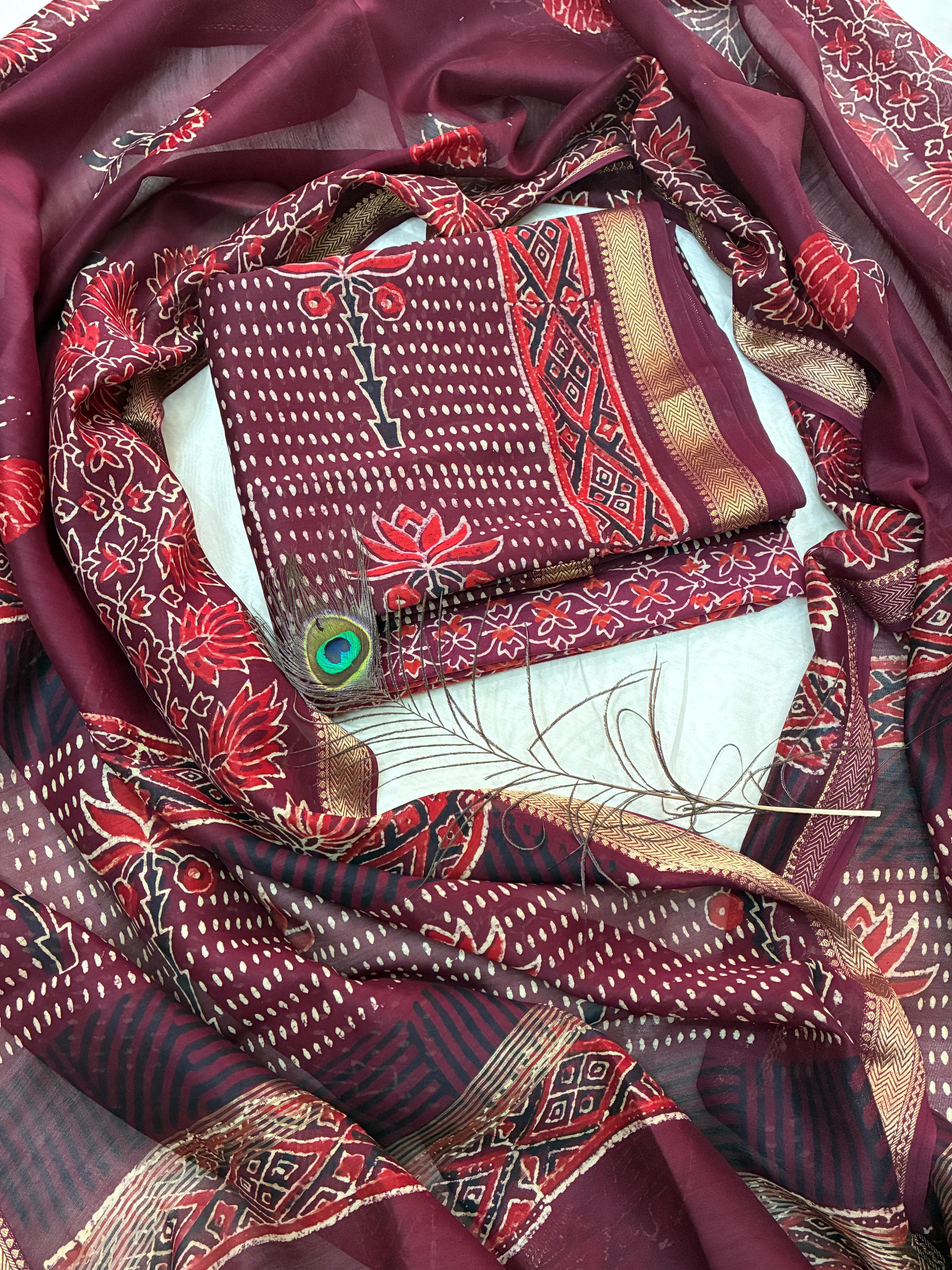Women's Maheshwari Suit | Pure Hand Block Printed Dress Material