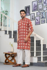 Premium Pure Cotton Men's Hand Block Printed Men's  Kurta