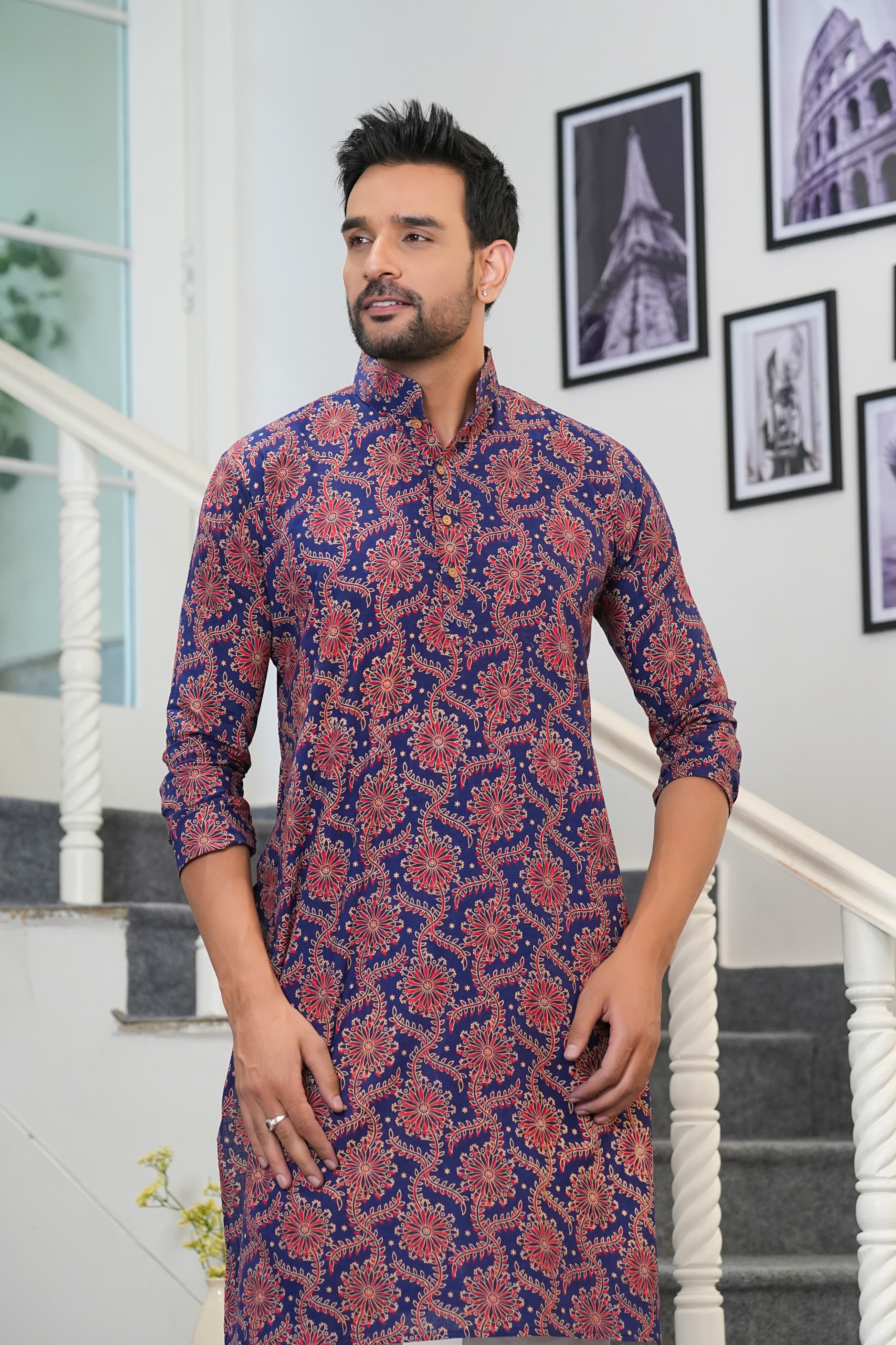 Men's Kurta | Traditional Bagru Hand Block Printed Pure Cotton Long Kurta