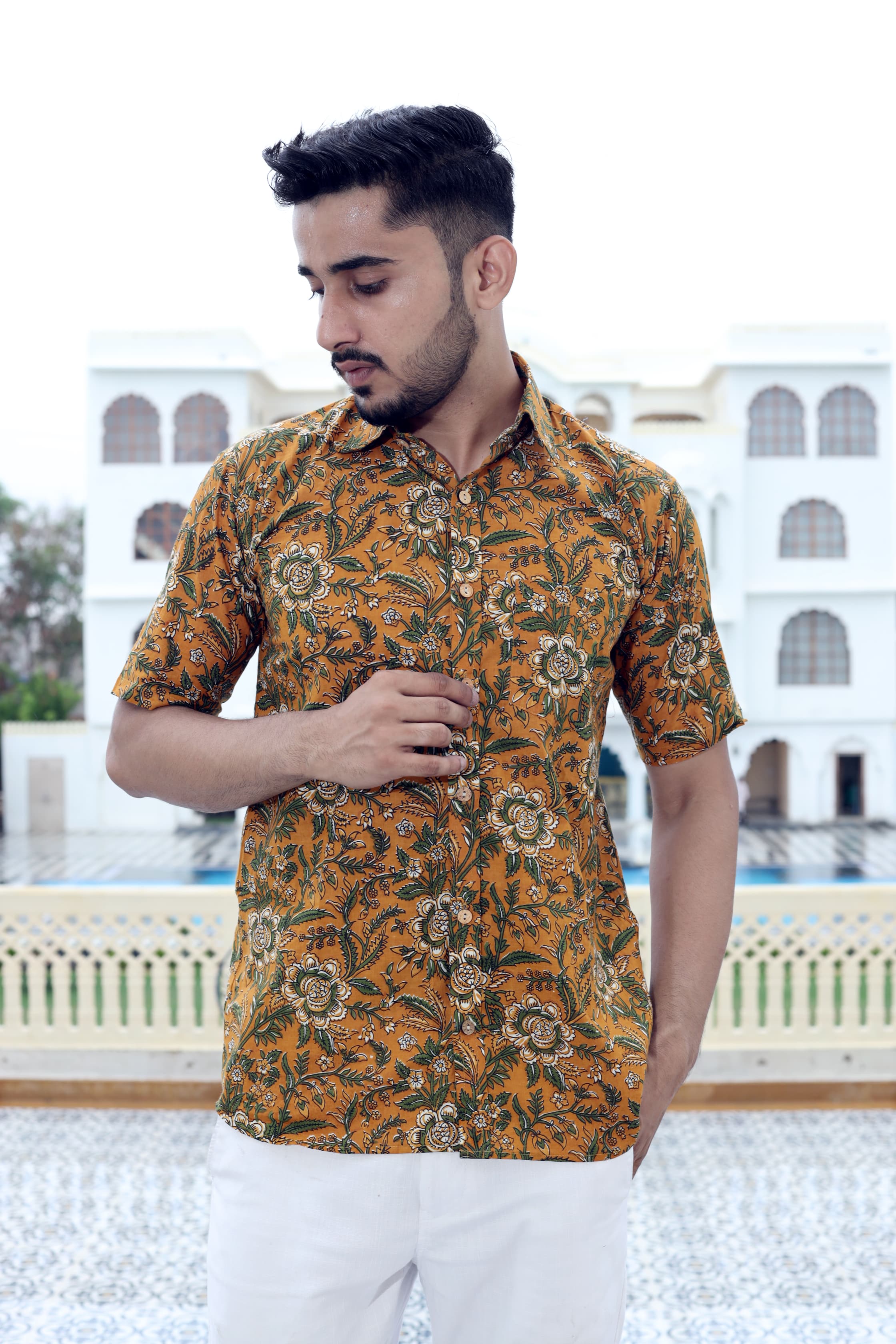 Men's Shirt | Pure Cotton Hand Block Printed Half Sleeve