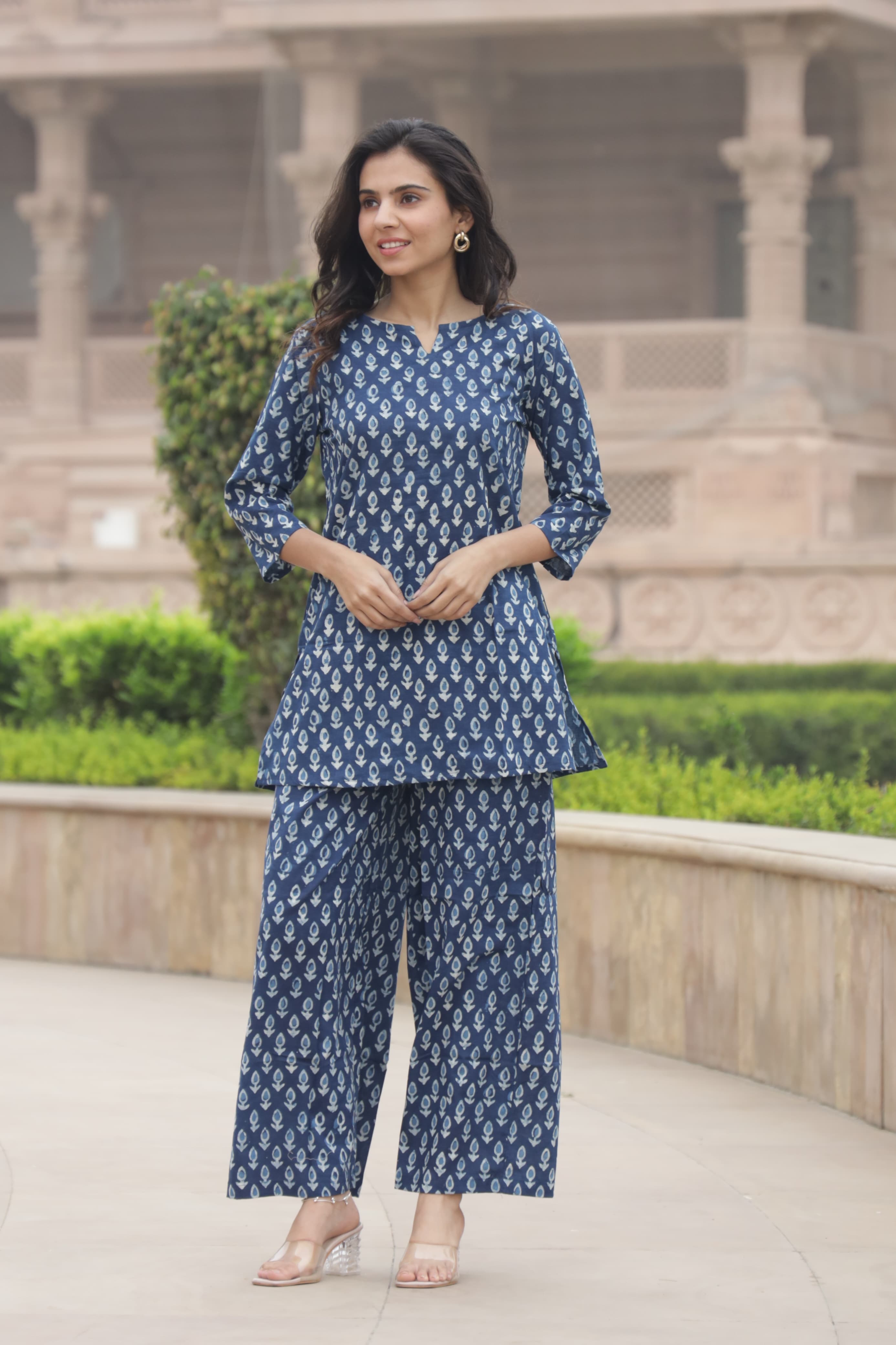 Classic Bagru Print Cotton Kurti Plazo Set Dress