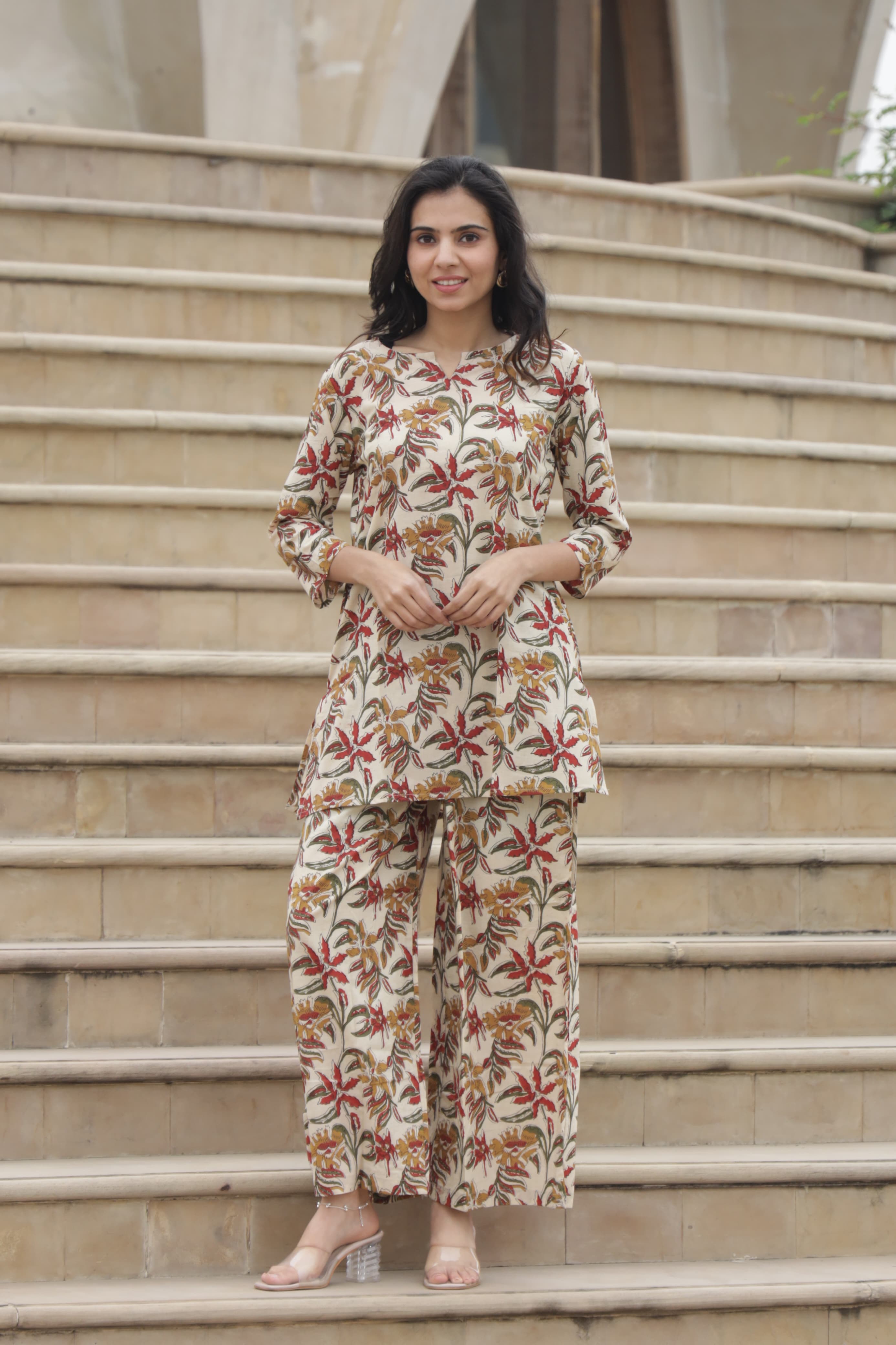 Pure Cotton Bagru Print Kurti Plazo Co-Ord Set