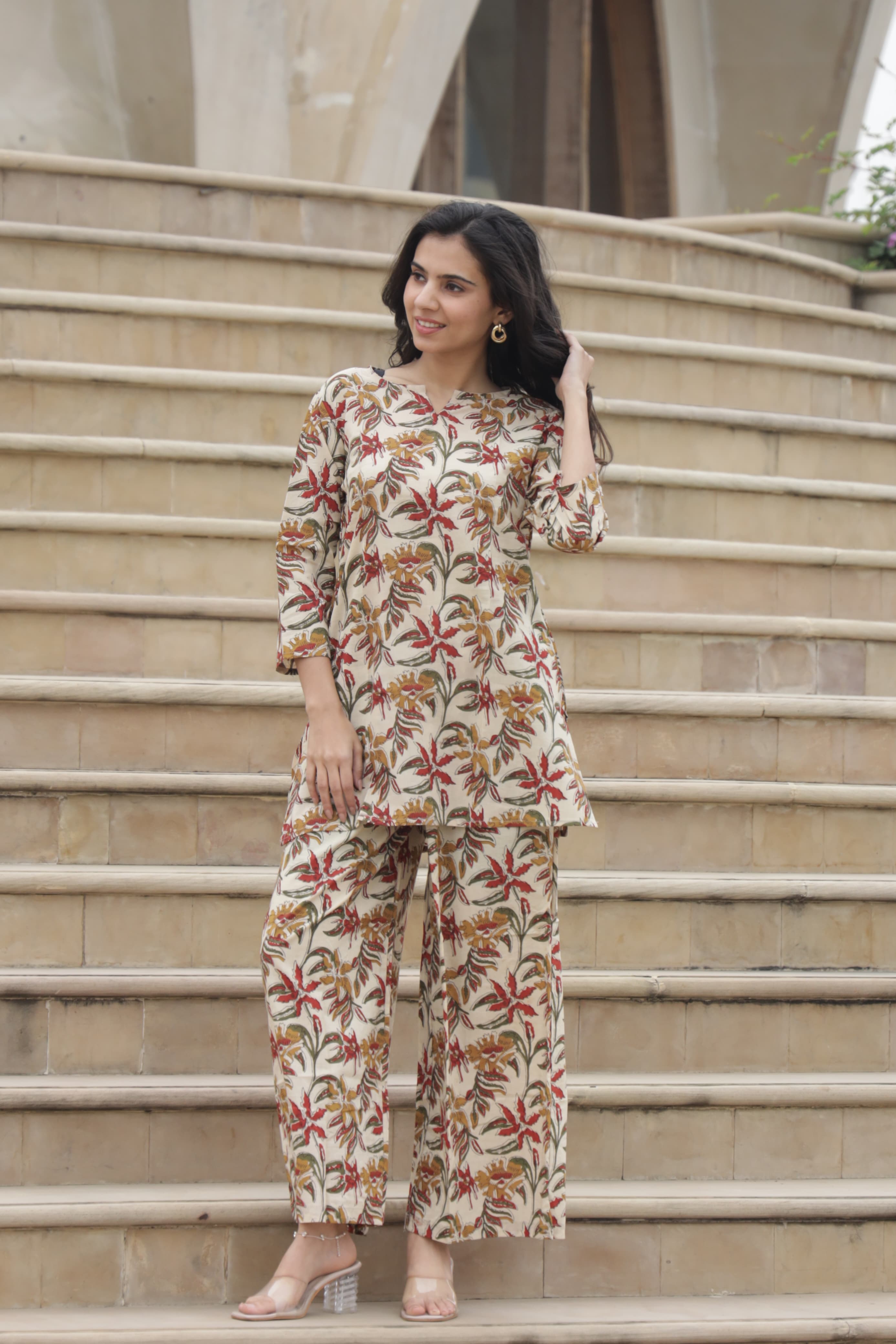 Pure Cotton Bagru Print Kurti Plazo Co-Ord Set