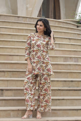 Pure Cotton Bagru Print Kurti Plazo Co-Ord Set